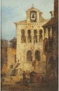 Capriccio With Figures In A Square Before A Church by Francesco Guardi