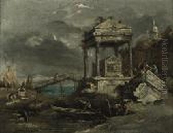 A Coastal Landscape With A Tomb And Women Washing Clothing On Abank - view 1