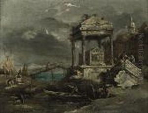 A Coastal Landscape With A Tomb And Women Washing Clothing On Abank