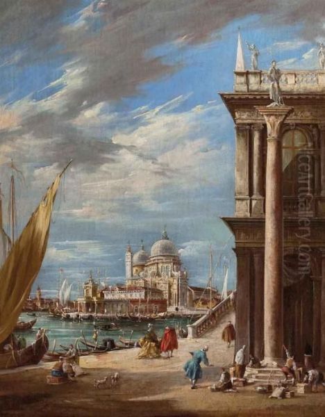 Veduta Della Piazzetta Allangolo Della Libreria
Di San Marco Con Il Canal Grande E La Chiesa
Della Salute - view 1