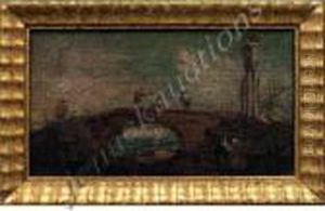 Figures On A Bridge by Francesco Guardi