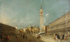 Piazza S. Marco Con Basilica E Campanile by Francesco Guardi