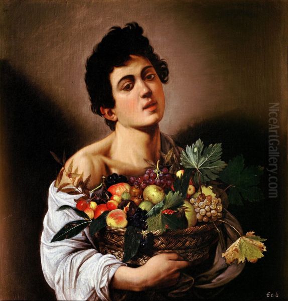Boy with a Basket of Fruit - view 1