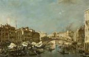 View Of Venice With The Rialto Bridge by Francesco Guardi