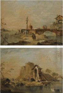 A Capriccio View Of The Venetian Lagoon With A Bridge, An Obelisk And A Cupola Beyond