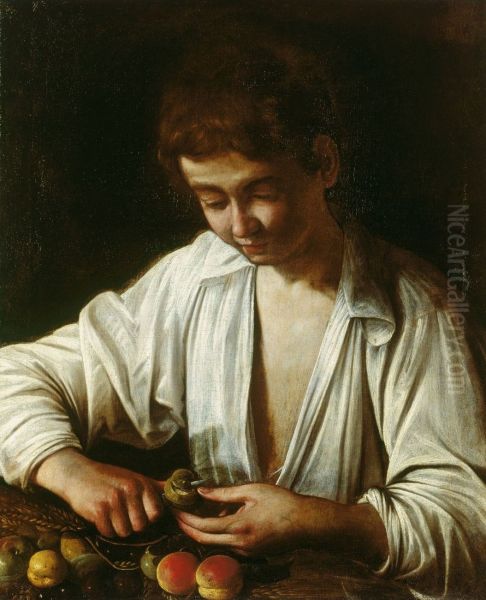 A Young Boy Peeling an Apple - view 1
