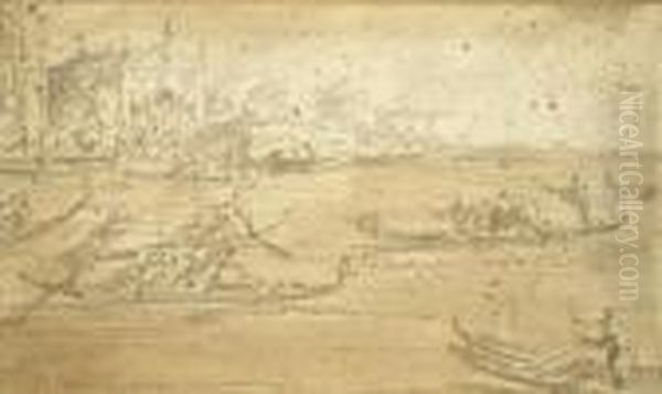 Venetian Scene With Gondolas Pen - view 1