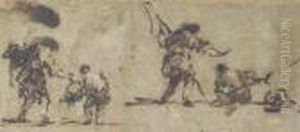 Studies Of Figures (on Two Joined Sheets) by Francesco Guardi