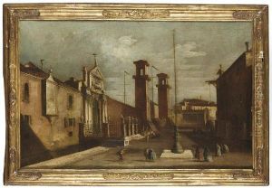 Figures By The Gates Of The Arsenale, Venice by Francesco Guardi
