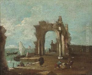 A Capriccio Of The Venetian Lagoon by Francesco Guardi