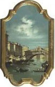 Ein Paar Venezianische Veduten: Dogana / Ponte Rialto. by Francesco Guardi