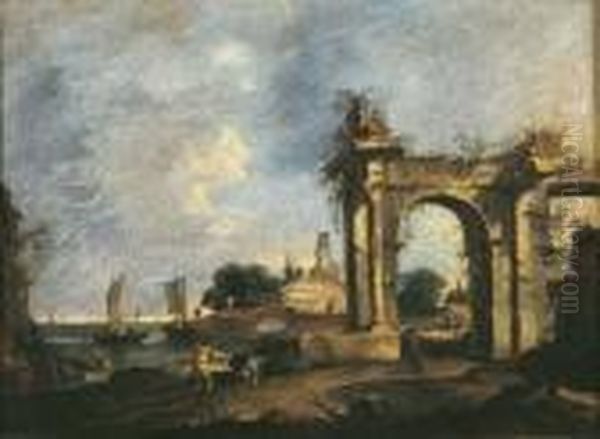 Caprice Avec Ruines Au Bord D'un Lac - view 1