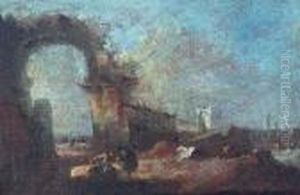 A Capriccio With Figures By A Ruined Arch by Francesco Guardi