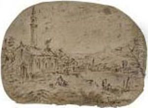 Landscape With A Church And Fishermen by Francesco Guardi
