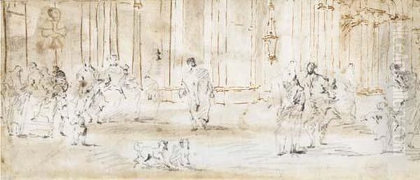 Personnages Dans Un Interieur Avec Colonnade - view 1