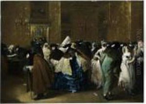 Ridotto In Venice With Masked Figures Conversing by Francesco Guardi
