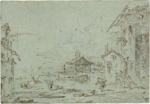 Capriccio Con Case E Figure by Francesco Guardi