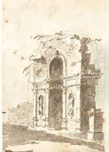 Vue D'un Arc En Ruine by Francesco Guardi
