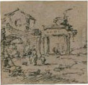 Capriccio Of Ruins By An Architrave by Francesco Guardi