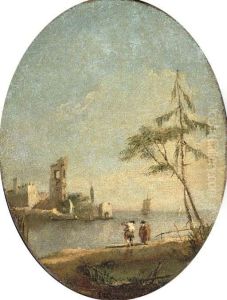 A Capriccio Of The Venetian Lagoon With Figures By The Shore by Francesco Guardi