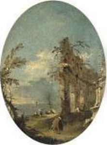 A Capriccio Of The Venetian Lagoon, With Figures By Classicalruins by Francesco Guardi