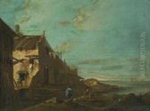 Figures By A House On A Mediterranean Coastline by Francesco Guardi