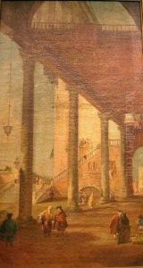 A Loggia In Venice With Figures Conversing