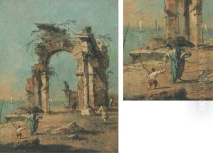 Caprice Architectural Avec Une Arche Et Des Personnages by Francesco Guardi