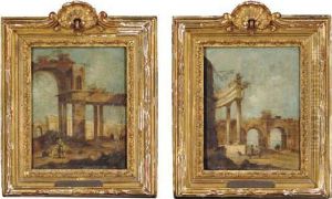 An Architectural Capriccio With Roman Ruins; And Another Capriccio by Francesco Guardi