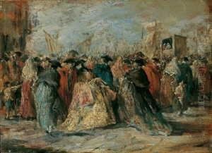 Nachfolge Maskentreiben Wahrend 
Des Karnevals In Venedig. Ol Auf Hol. H 17,5; B 24 Cm. Provenienz: Slg. 
Bremen, Krefeld