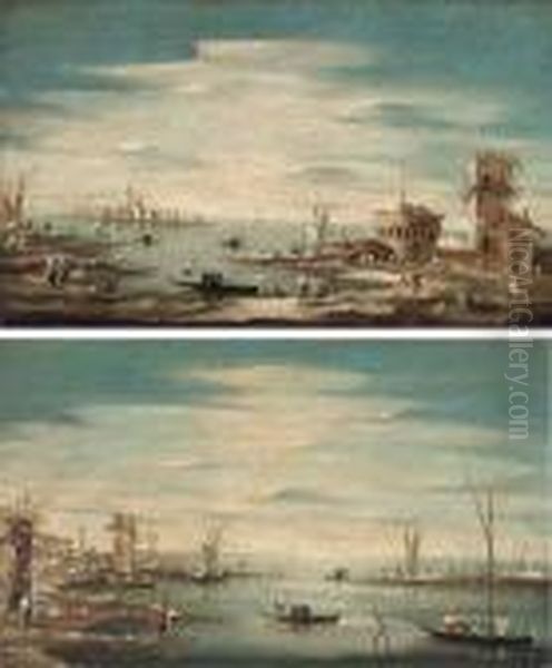 A Capriccio Of Santa Maria Della
 Salute, Venice, From Across Thelagoon; And A Capricco Of The Venetian 
Lagoon With Boatmen - view 1