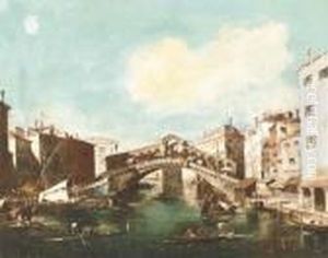 The Grand Canal, Venice, Looking North Towards The Rialtobridge by Francesco Guardi