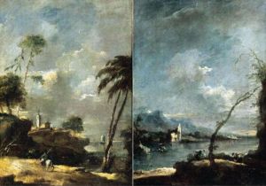 A Venetian Capriccio Of The Lagoon With A Palm Tree And A Horseman, A Chapel Beyond