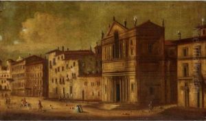 A Capriccio Scene With Figures Before A Palazzo