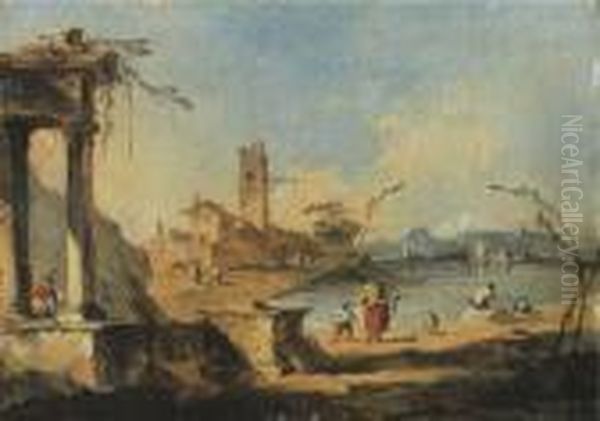 A Capriccio Of Ruins On The 
Venetian Laguna With Washerwomen And Other Figures, Mountains Beyond - view 1