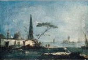 A Capriccio Of The Venetian
Lagoon With An Obelisk, A Fortified Island, And Fishermen In The
Foreground by Francesco Guardi