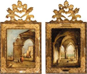 A Capriccio Scene With A Man In A Red Coat And A Child Before A Triumphal Arch A Capriccio Scene With A Man In A Red Coat And A Child Before A Triumphal Arch