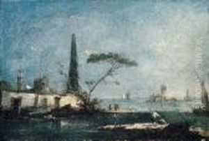 Capriccio Of The Venetian Lagoon With An Obelisk by Francesco Guardi