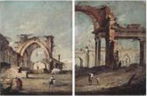 An Architectural Capriccio With Two Figures Before Classical Ruins by Francesco Guardi