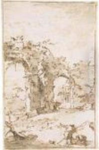 A Capriccio With Ruins And A Small Temple by Francesco Guardi