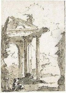 A Capriccio With Classical Ruins And Two Figures by Francesco Guardi