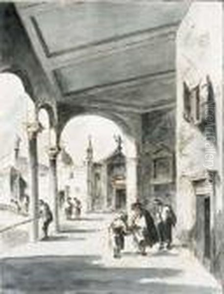 Figures In A Loggia Near A Church - view 1