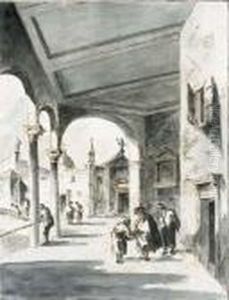 Figures In A Loggia Near A Church thumbnail