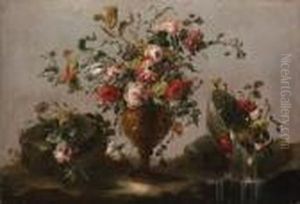 Parrot Tulips, Roses And Other
Flowers In An Urn, Flowers In A Bowlwith Water Spilling Out And A Bunch
Of Flowers On A Rockybank by Francesco Guardi