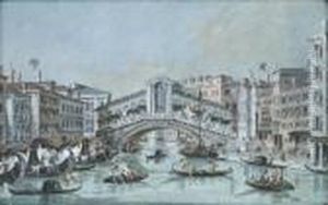 Vue Du Pont Du Rialto Et Vue De La Salute Et De La Dogana Damar, Venise by Giacomo Guardi