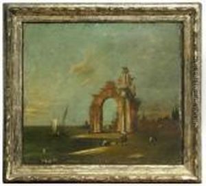 Veduta Con Rovine E Gondoliere by Giacomo Guardi