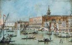 A View Of The Riva Degli Schiavoni And Thedoge's Palace, Venice by Giacomo Guardi
