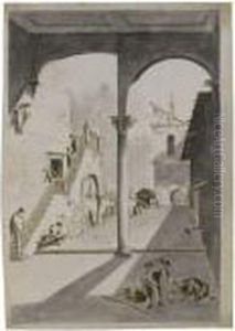 A Venetian Capriccio With Figures by Giacomo Guardi