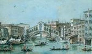 Vedute Des Canal Grande Mit Der Rialtobrucke In Venedig; Veduta Delponte Di Rialto by Giacomo Guardi