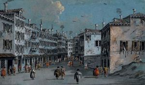 Vue D'une Rue A Venise Avec De Multiples Personnages